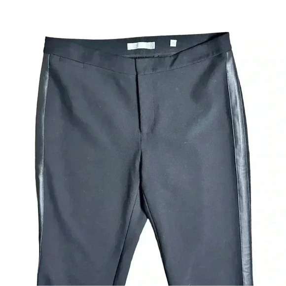 Vince Black Faux Leather Tuxedo Stripe Side Strap Trousers Pants 8 - Picture 2 of 6